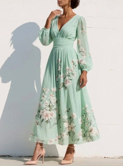 Floral Chiffon Long Sleeve Maxi Dress