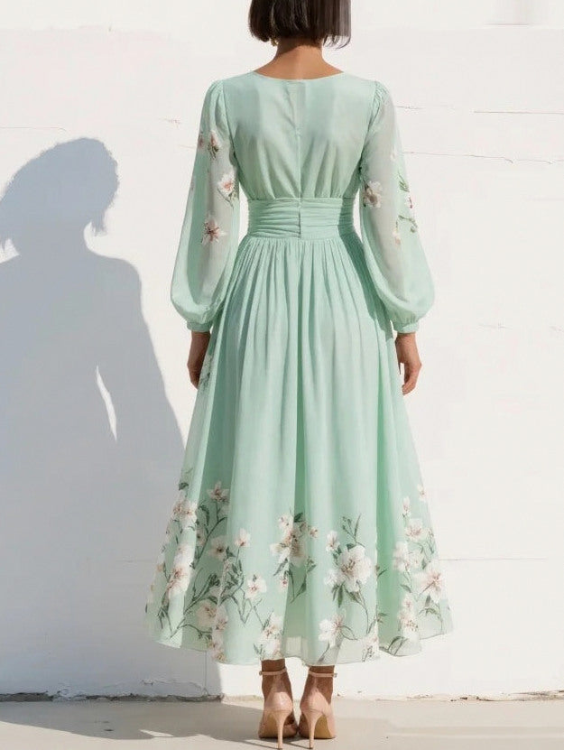 Floral Chiffon Long Sleeve Maxi Dress