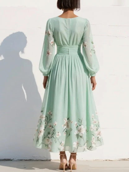 Floral Chiffon Long Sleeve Maxi Dress