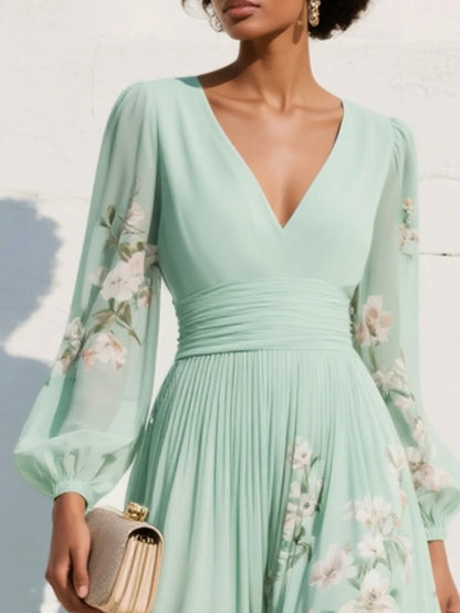 Floral Chiffon Long Sleeve Maxi Dress