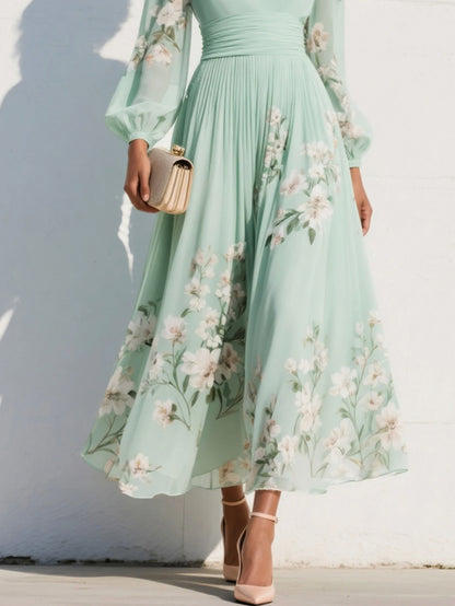 Floral Chiffon Long Sleeve Maxi Dress