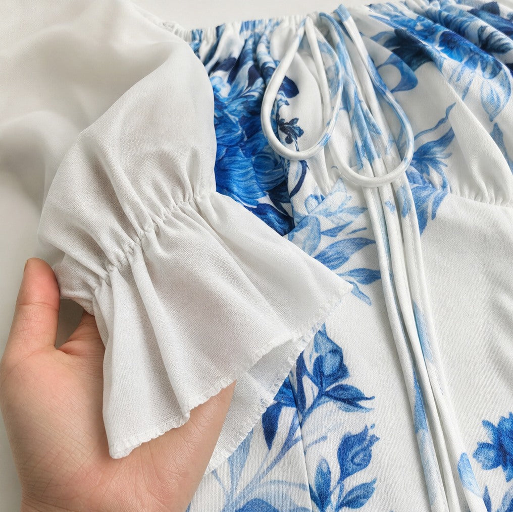 Floral Square Neck Long Sleeve Maxi Dress