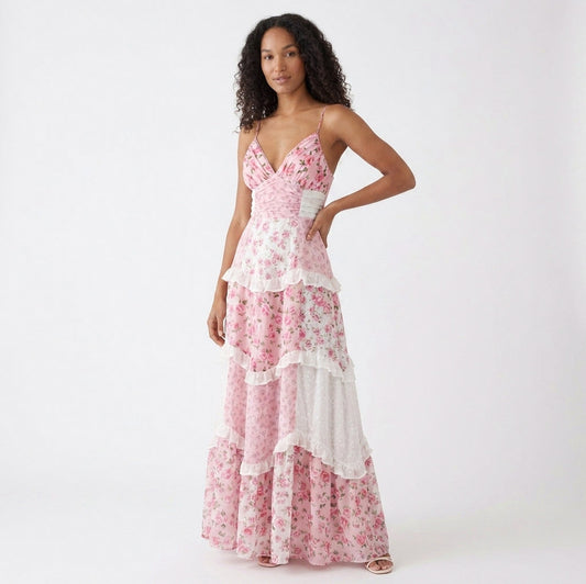 Floral Sweetheart Tiered Maxi Dress