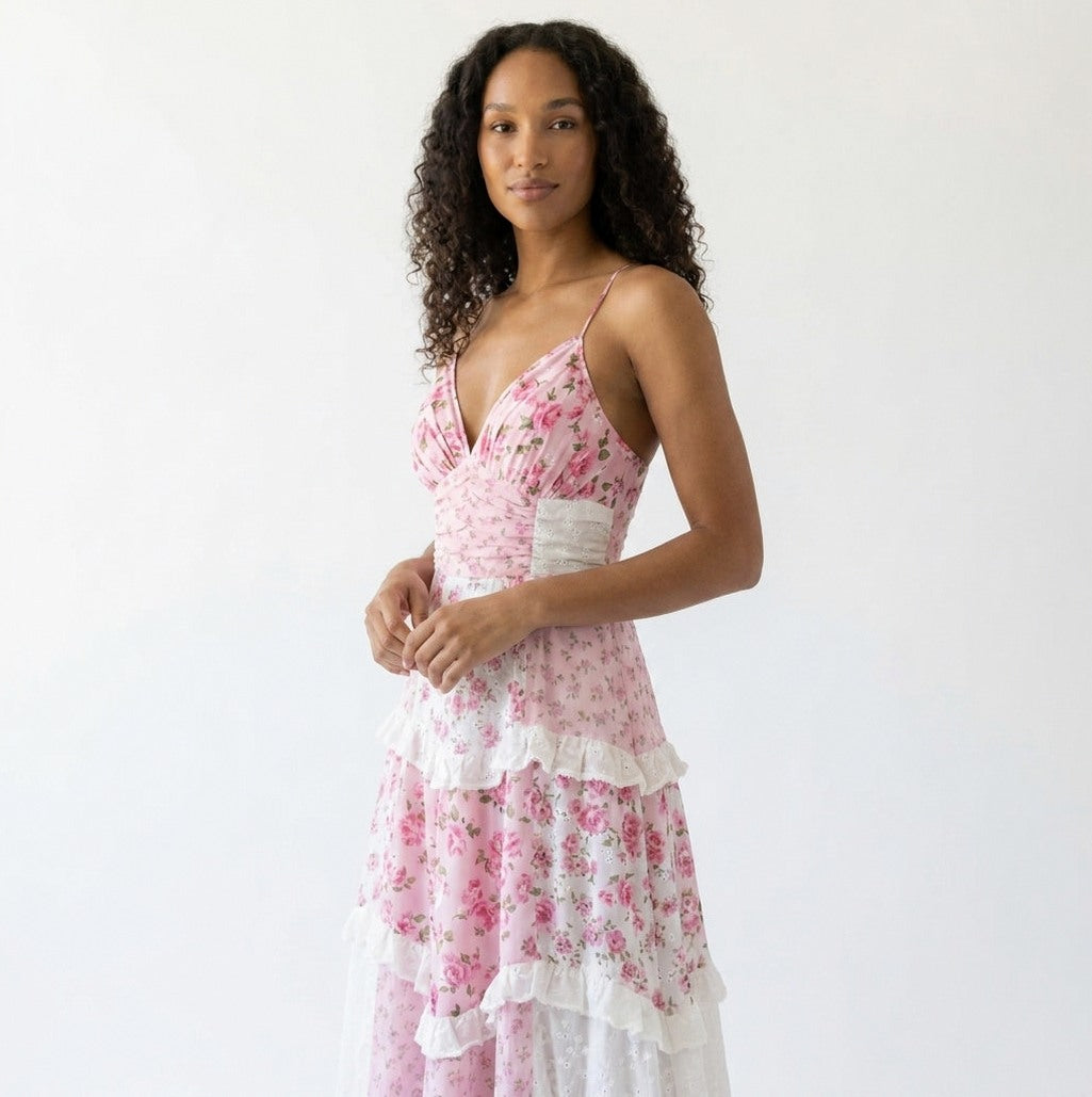Floral Sweetheart Tiered Maxi Dress