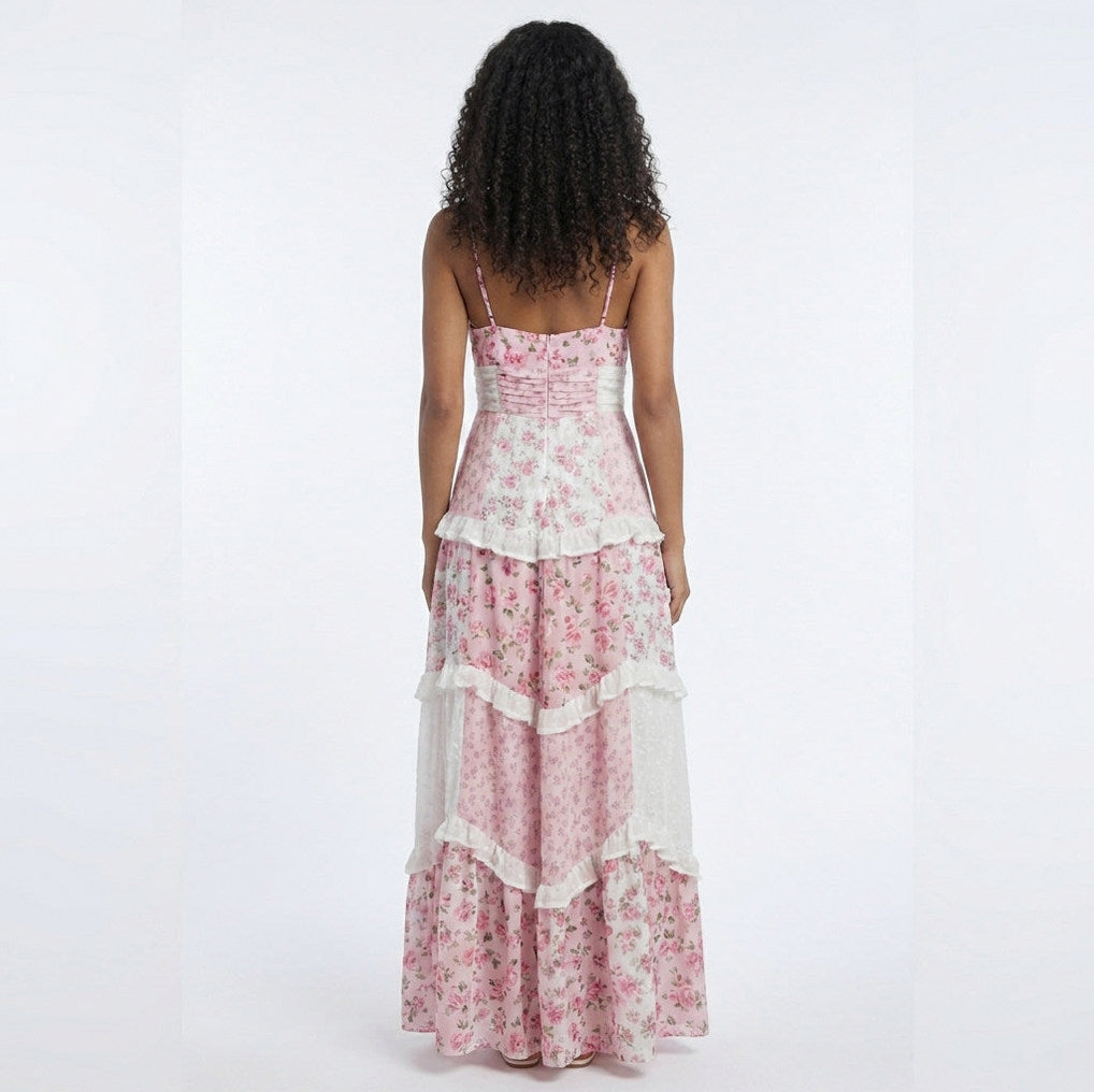 Floral Sweetheart Tiered Maxi Dress