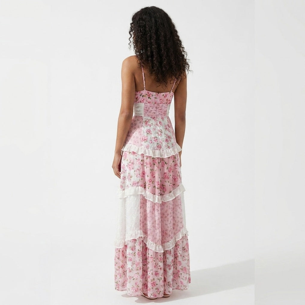 Floral Sweetheart Tiered Maxi Dress