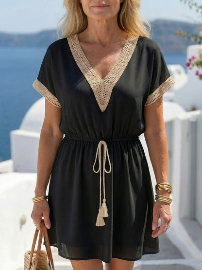 Gauze Crochet Trim Mini Dress