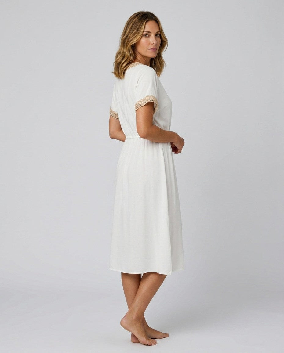 Gauze Crochet Trim Mini Dress
