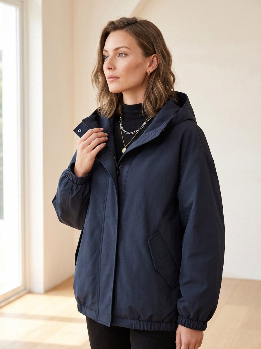 Hooded Relaxed Zip Front Jacket