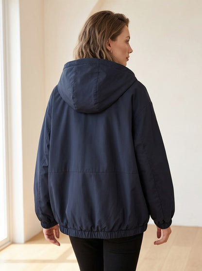 Hooded Relaxed Zip Front Jacket