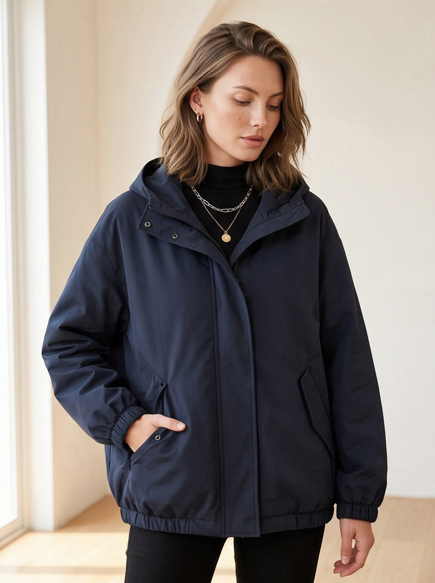 Hooded Relaxed Zip Front Jacket