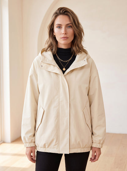 Hooded Relaxed Zip Front Jacket