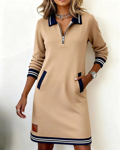 Knit Half Zip Collared Mini Dress