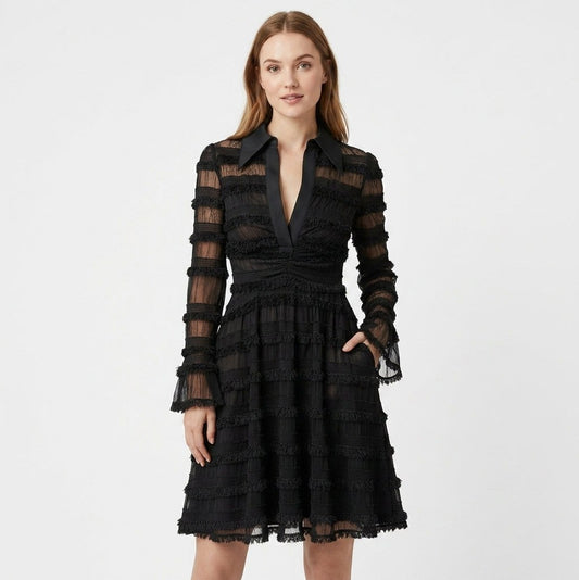 Lace Collared Tiered Mini Dress