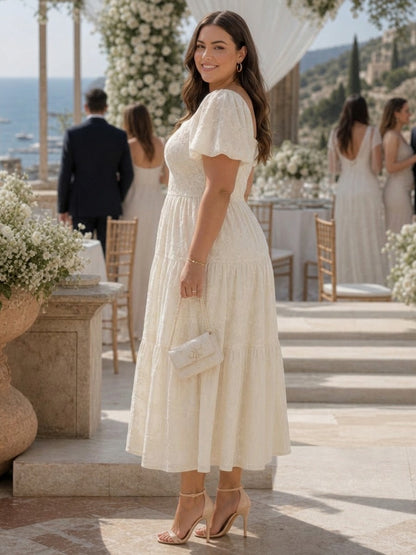 Lace Square Neck Tiered Midi Dress
