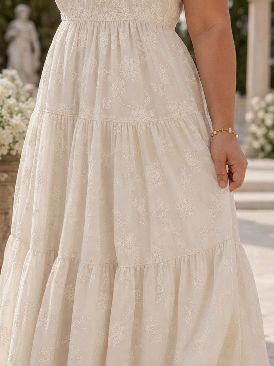 Lace Square Neck Tiered Midi Dress