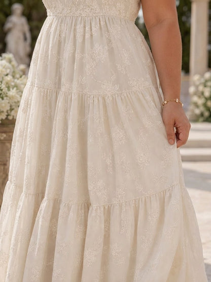 Lace Square Neck Tiered Midi Dress