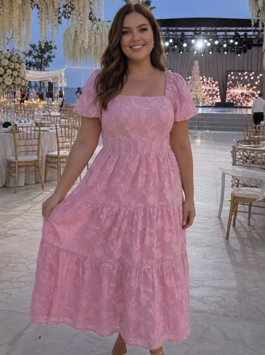 Lace Square Neck Tiered Midi Dress
