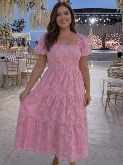 Lace Square Neck Tiered Midi Dress