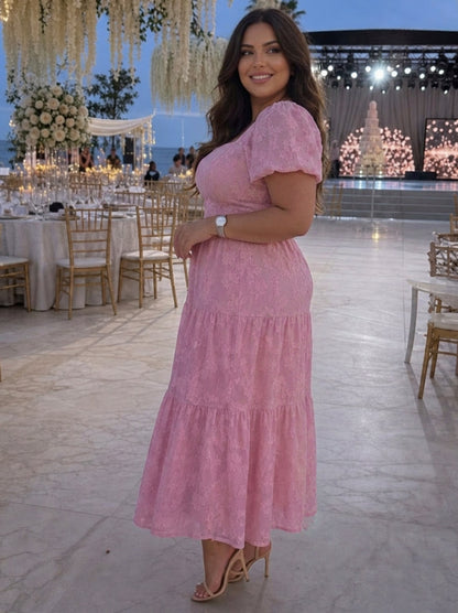 Lace Square Neck Tiered Midi Dress