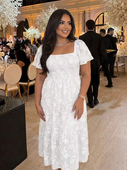 Lace Square Neck Tiered Midi Dress