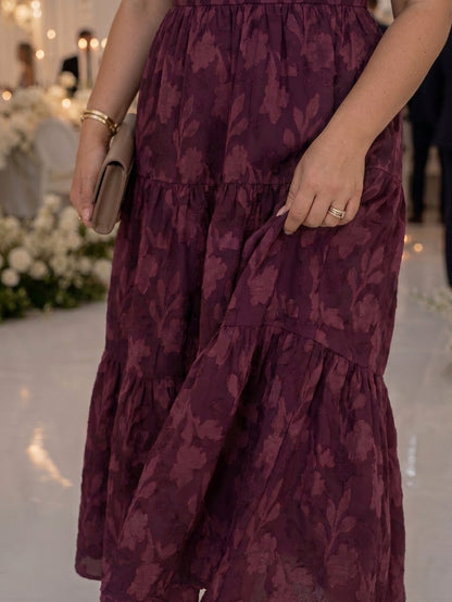 Lace Square Neck Tiered Midi Dress