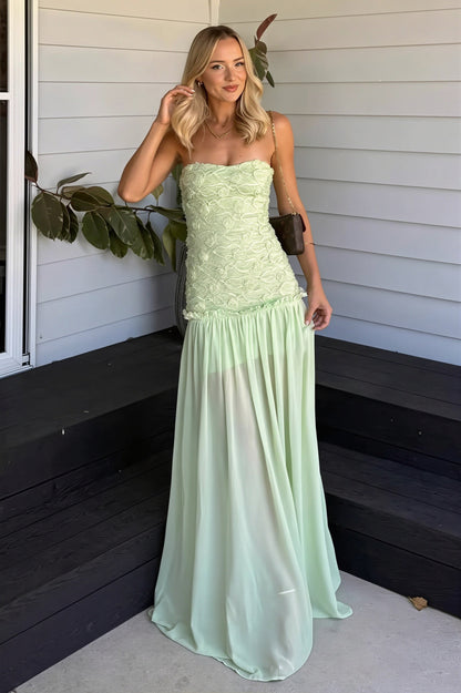 Lace Strapless Drop Waist Maxi Dress
