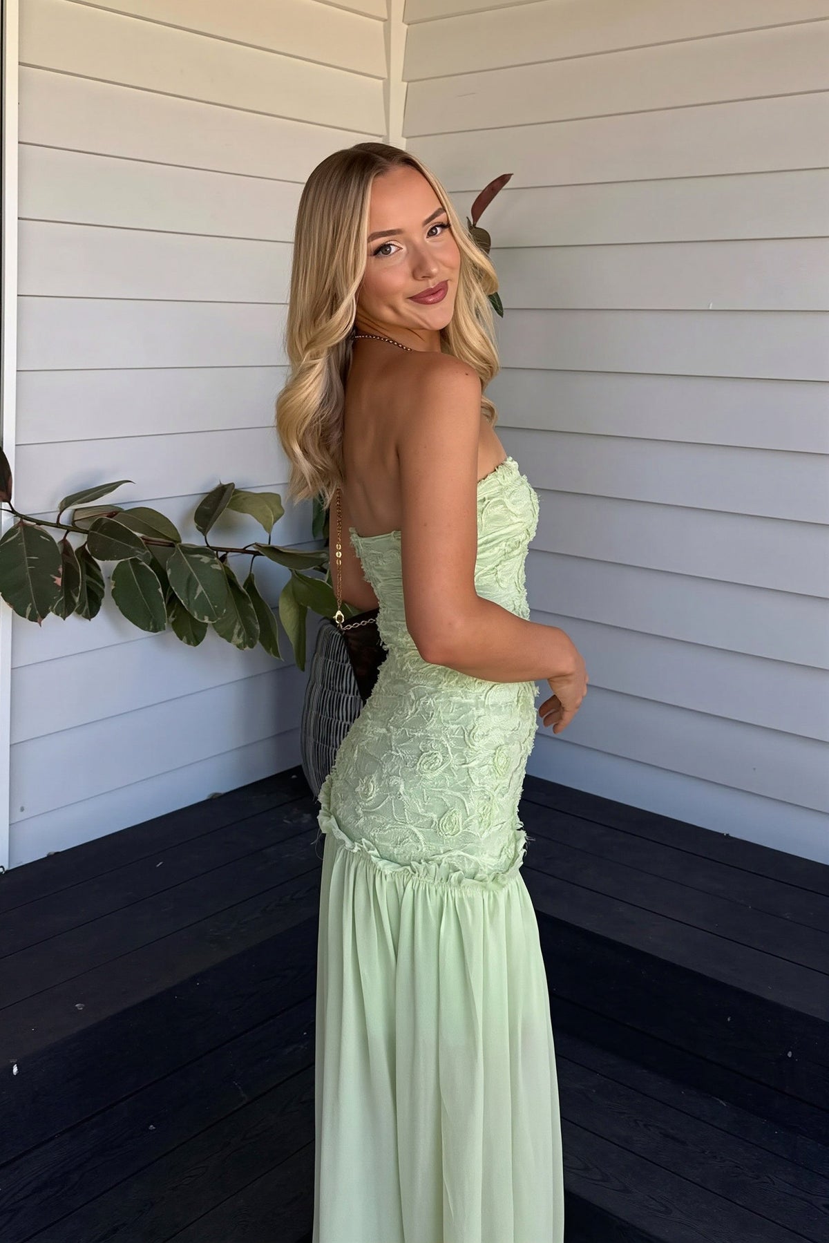 Lace Strapless Drop Waist Maxi Dress