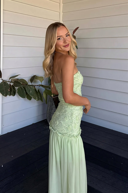 Lace Strapless Drop Waist Maxi Dress