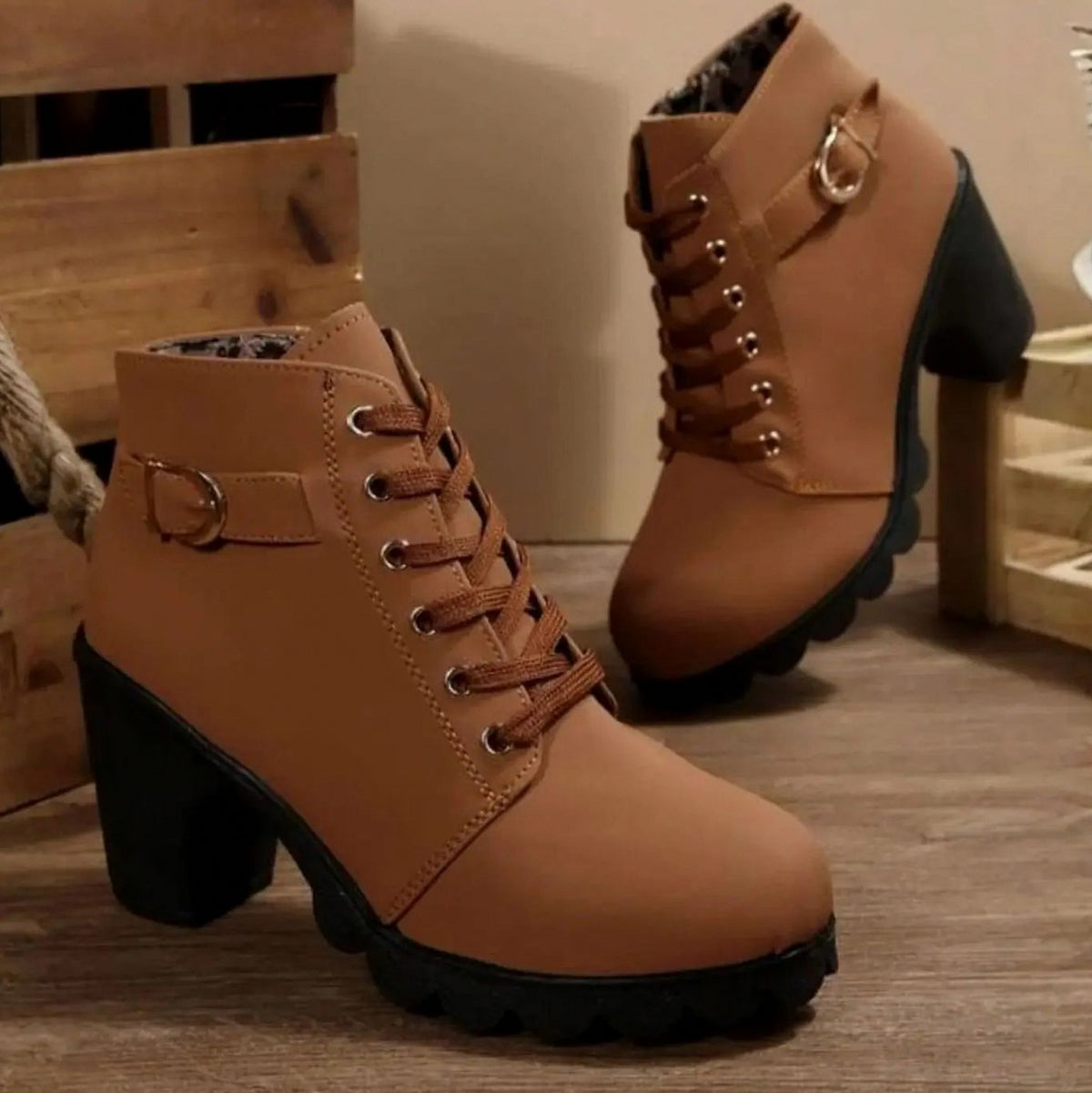 Lace Up Lug Sole Ankle Boots