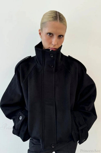 Oversized Mock Neck Button Jacket