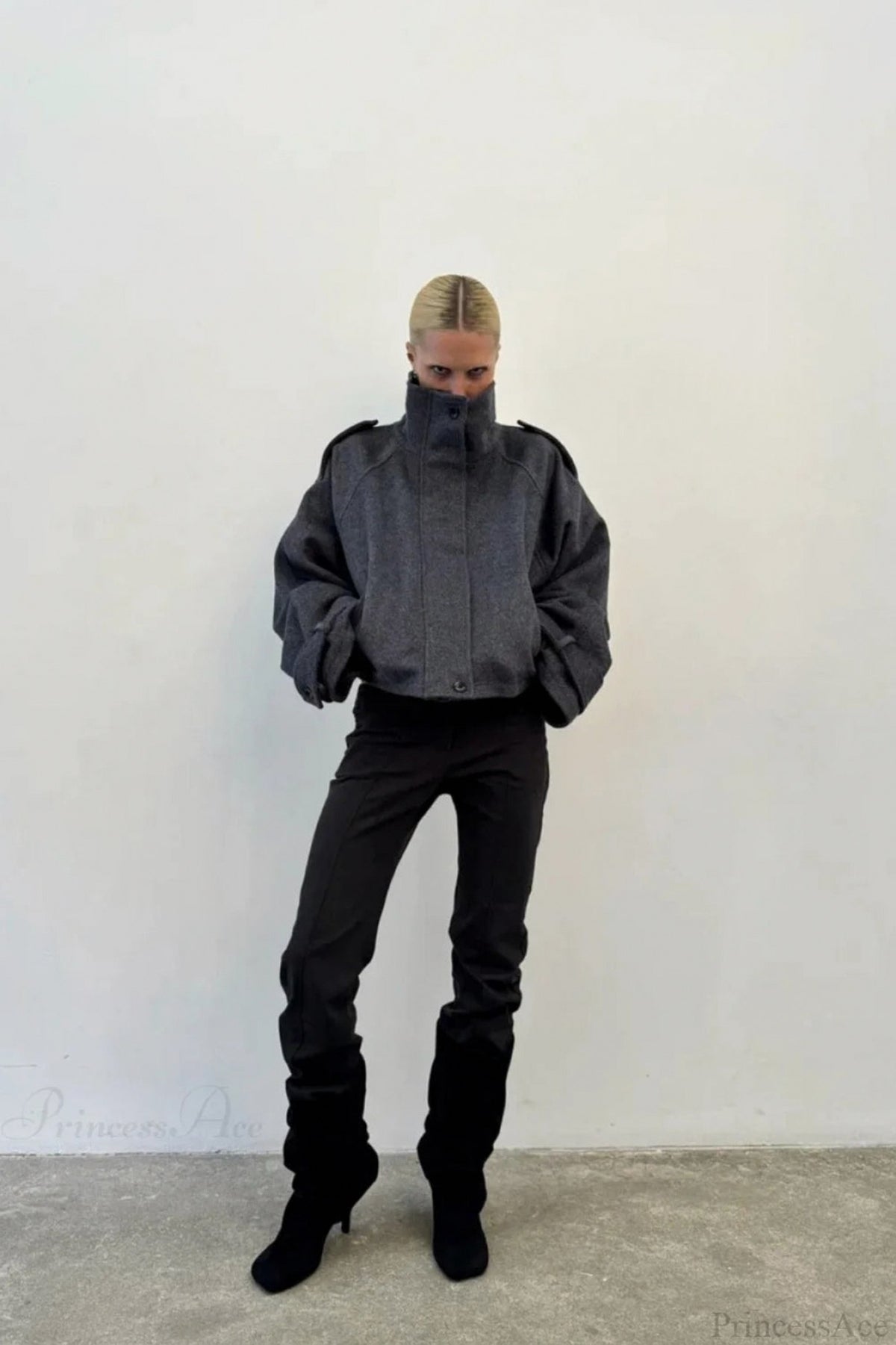 Oversized Mock Neck Button Jacket