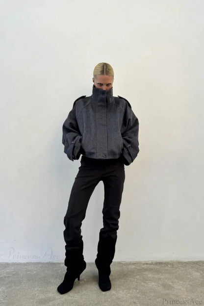 Oversized Mock Neck Button Jacket