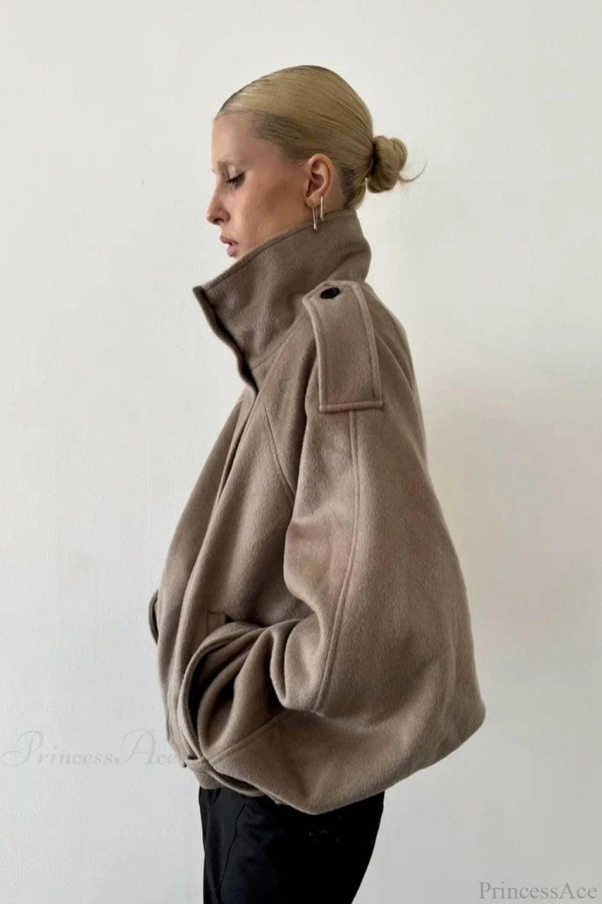 Oversized Mock Neck Button Jacket