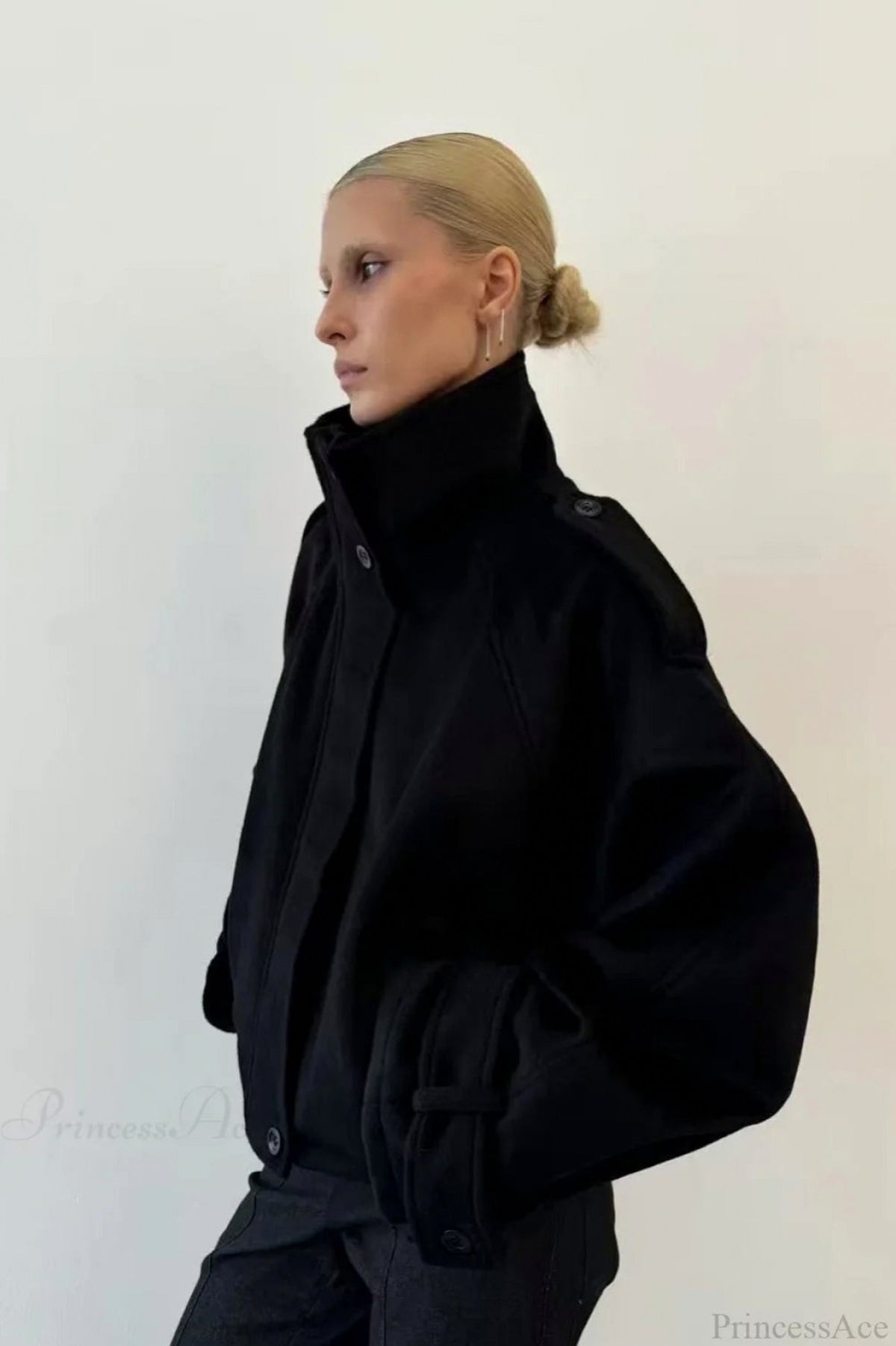 Oversized Mock Neck Button Jacket