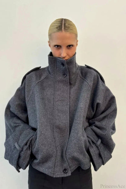 Oversized Mock Neck Button Jacket