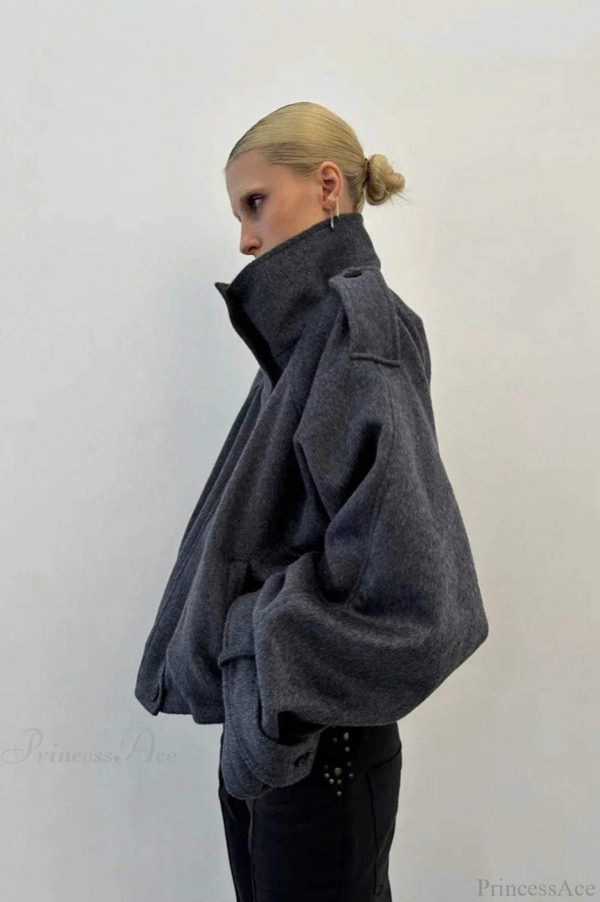 Oversized Mock Neck Button Jacket