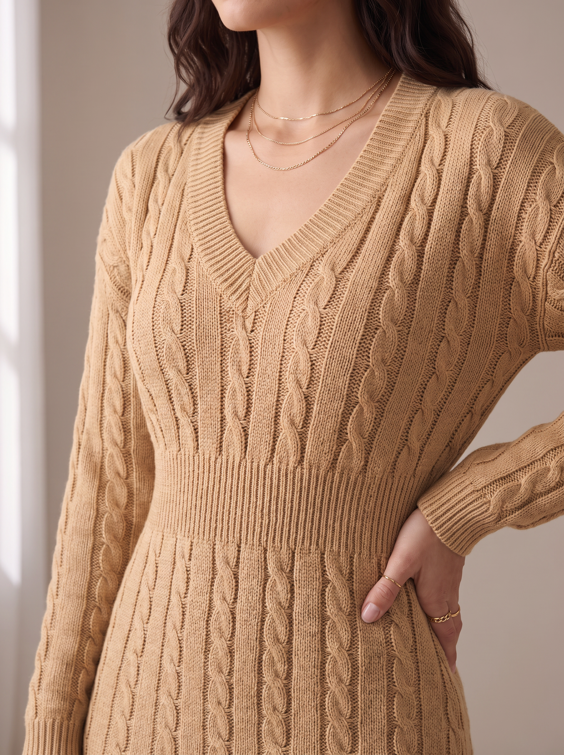 IBIANCO Livia deep V neckline and ribbed waistband detail