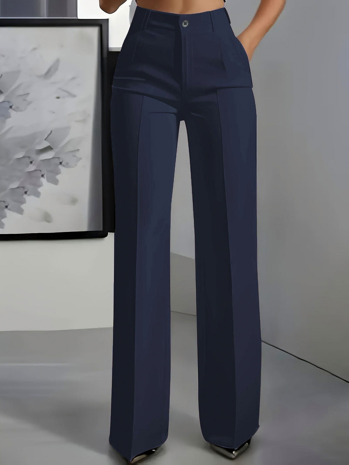 Pleated Button Front Wide Leg Pants