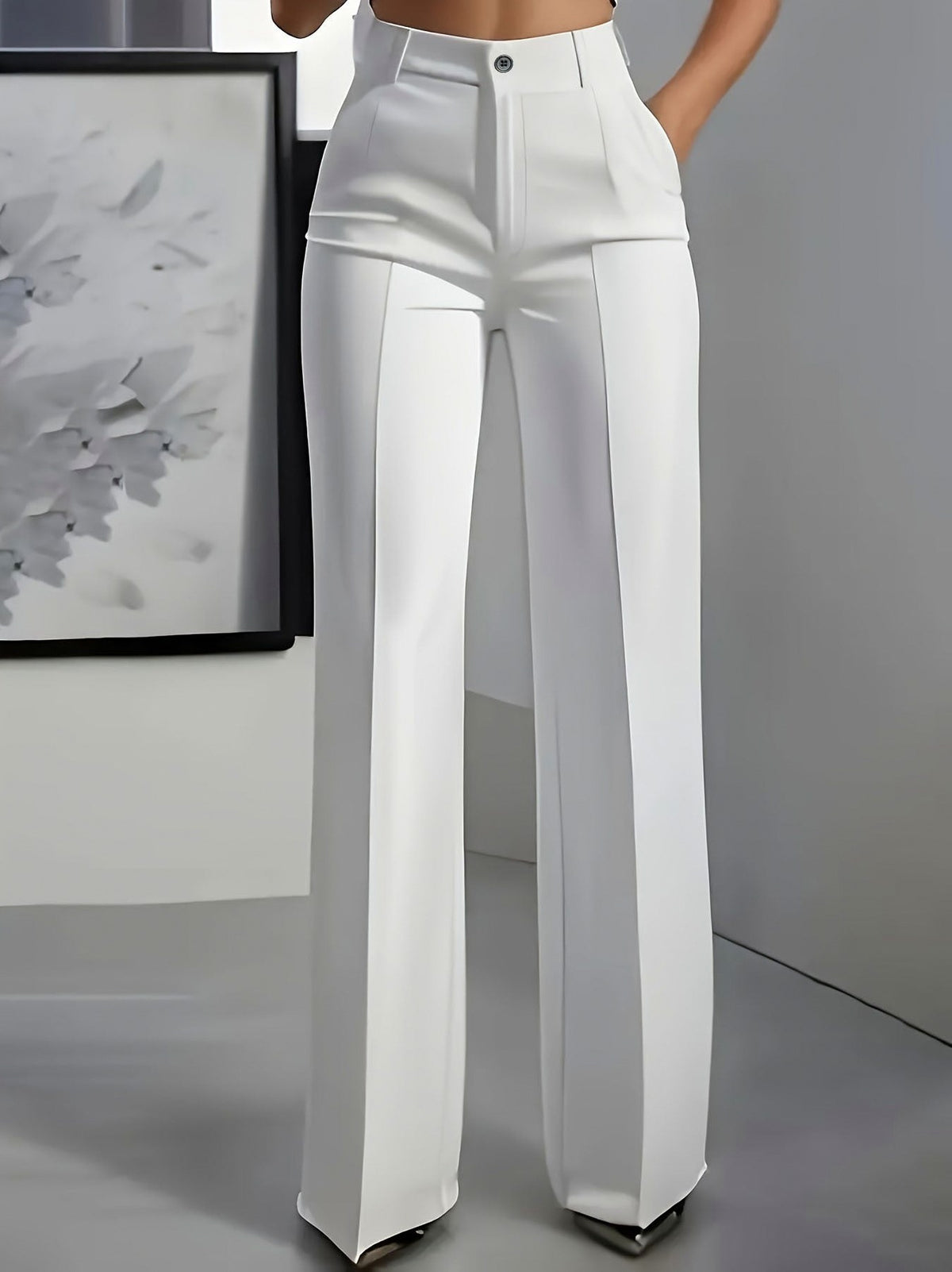 Pleated Button Front Wide Leg Pants