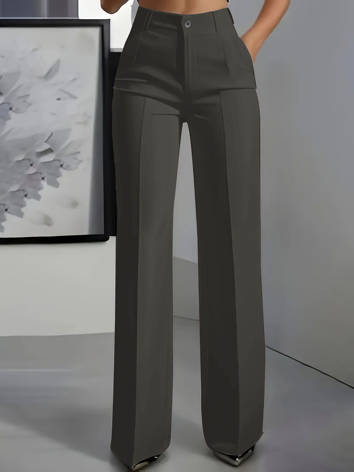Pleated Button Front Wide Leg Pants