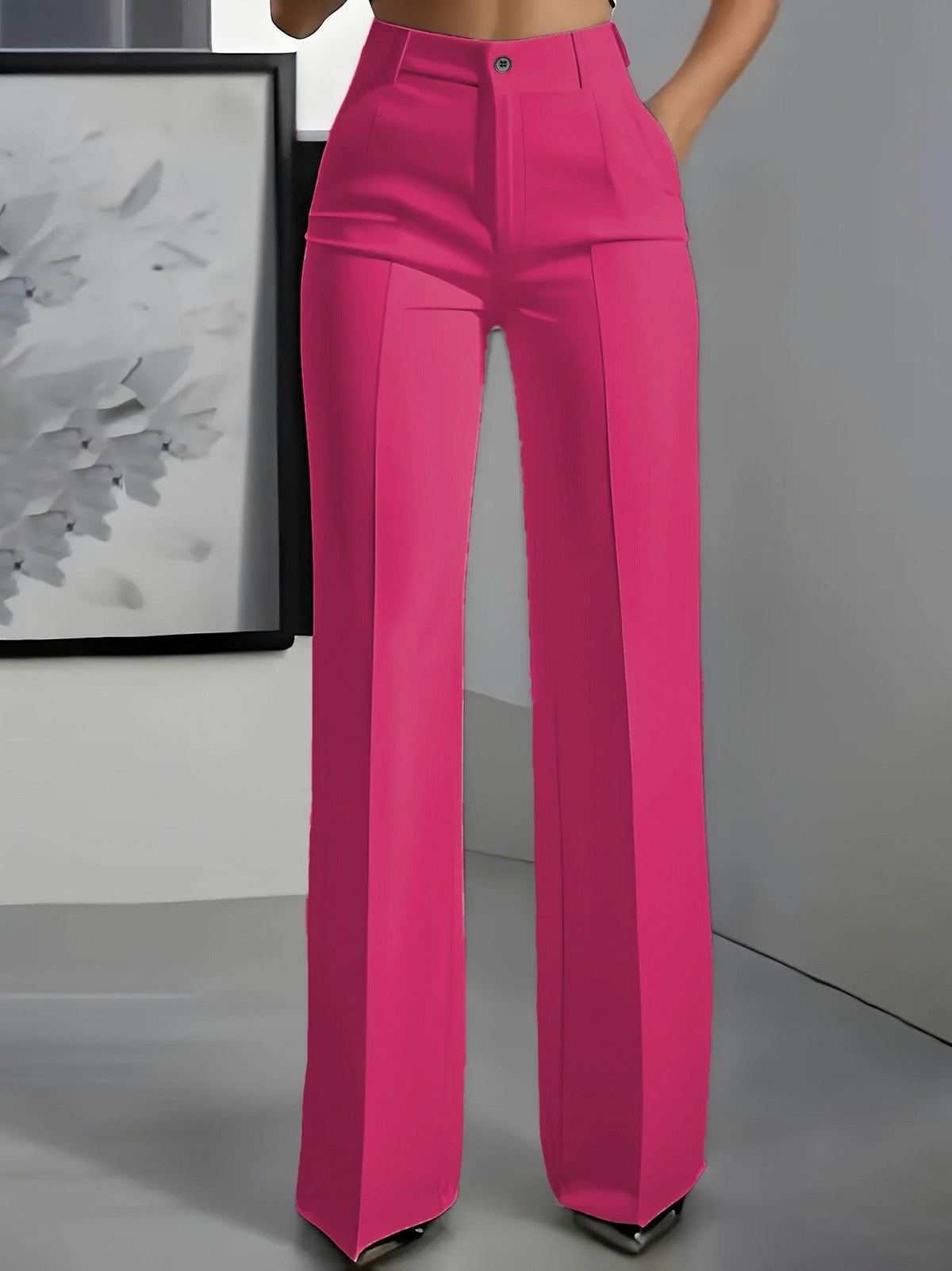 Pleated Button Front Wide Leg Pants