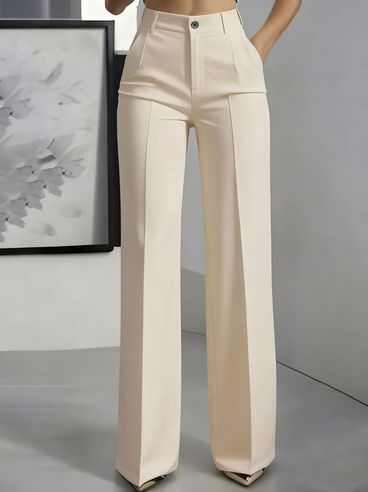 Pleated Button Front Wide Leg Pants