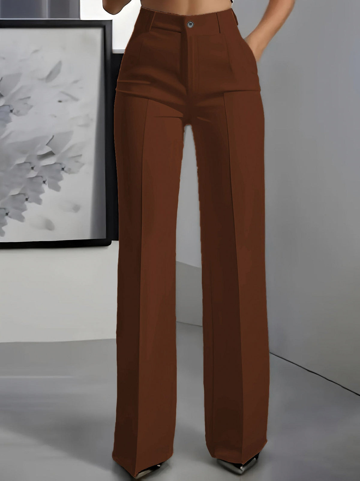 Pleated Button Front Wide Leg Pants