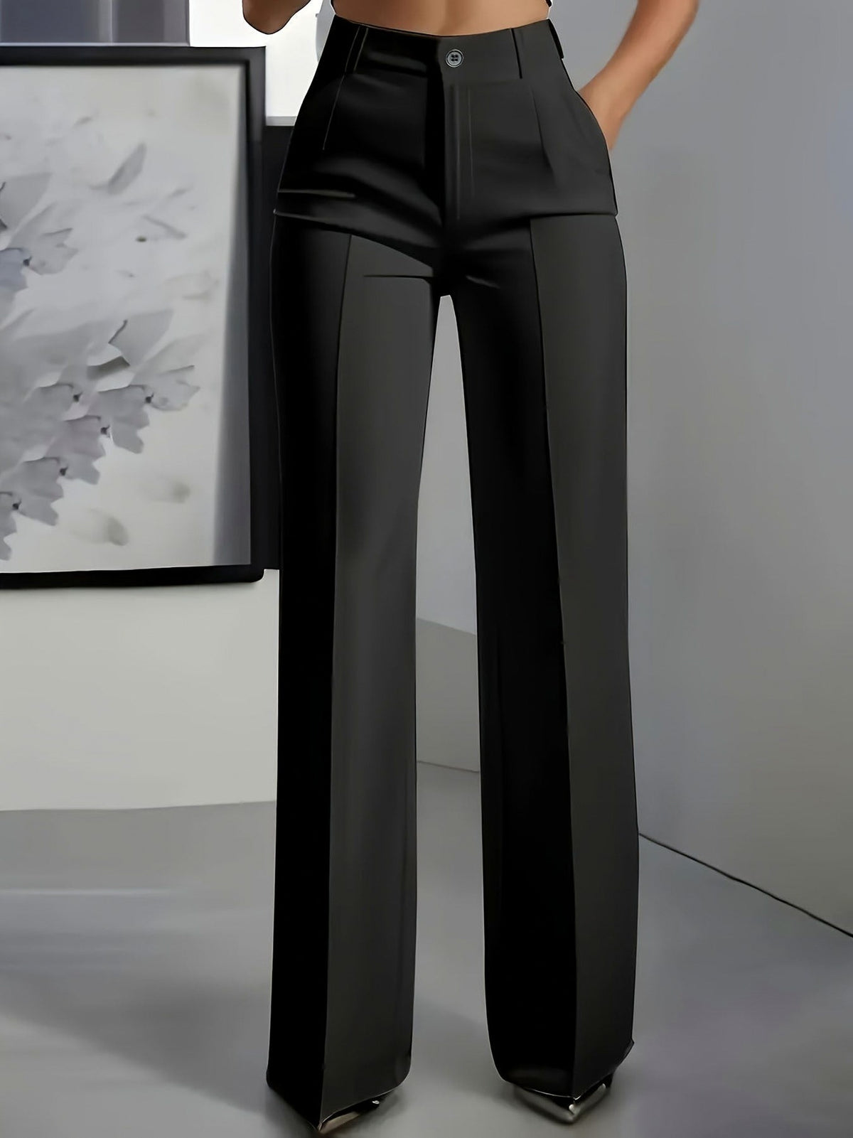 Pleated Button Front Wide Leg Pants