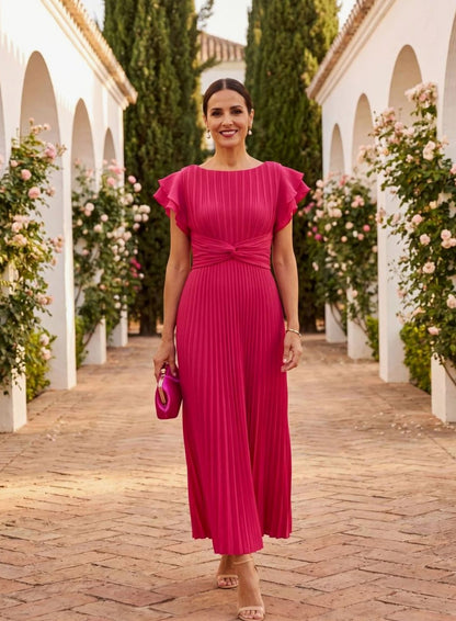 Pleated Flutter Sleeve Maxi Dress