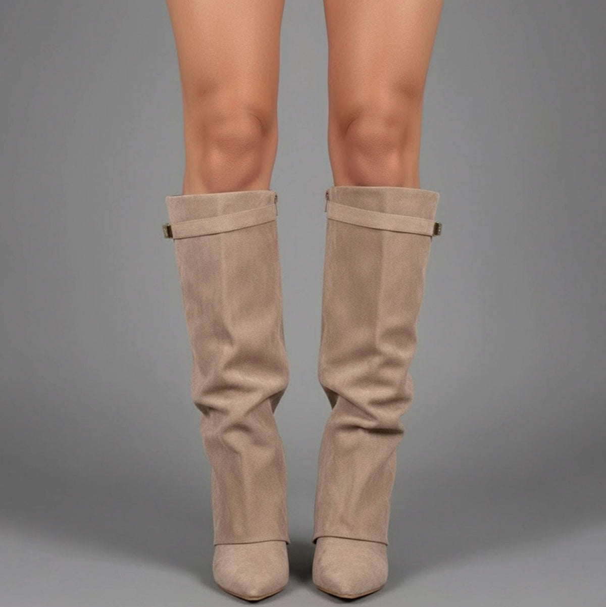 Pointed Toe Fold Over Knee High Boots