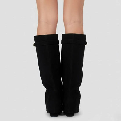 Pointed Toe Fold Over Knee High Boots