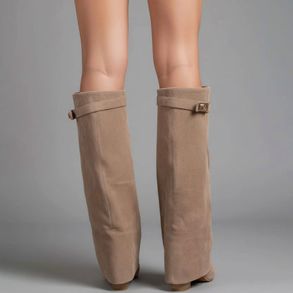 Pointed Toe Fold Over Knee High Boots