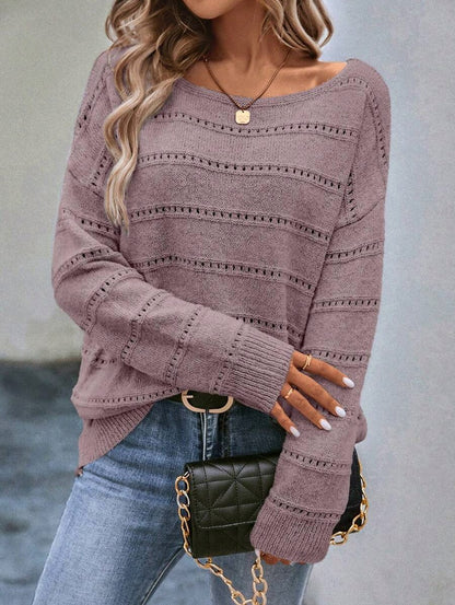Pointelle Long Sleeve Knit Sweater